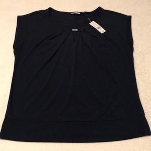 NWT New York & Company navy sleeveless blouse with silver accent Size 37